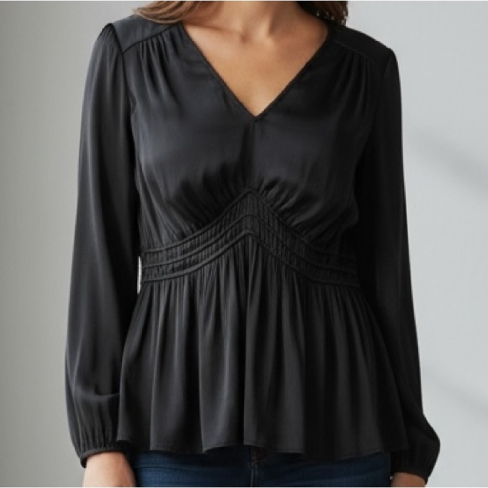 Torrid Black Satin Peplum Smocked Waist Top Size 1X
